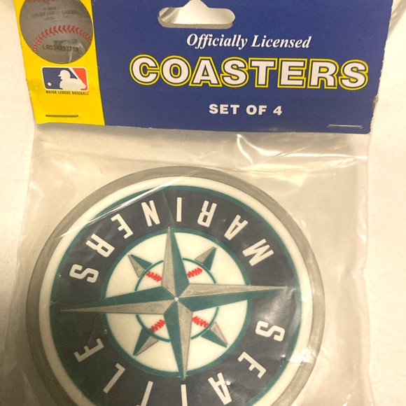 Lot of 2 Seattle Mariner 16 oz glasses & 4 Mariner coasters - Picture 2 of 4